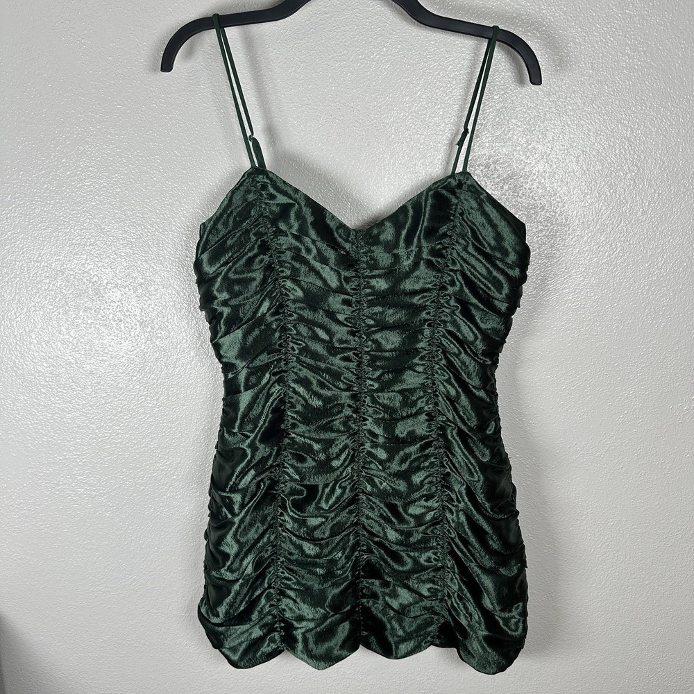 Lucy in the Sky Emerald Green Ruched Satin Mini Dress Sz Large Party Homecoming